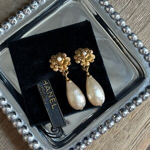 CHANEL Gold and Cream Statement Earrings